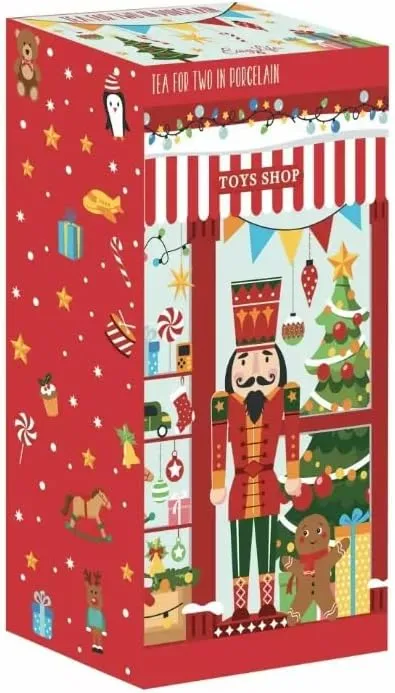 Tetera navideña con dos tazas apilables de porcelana con cascanueces 500 ml - Imagen 2