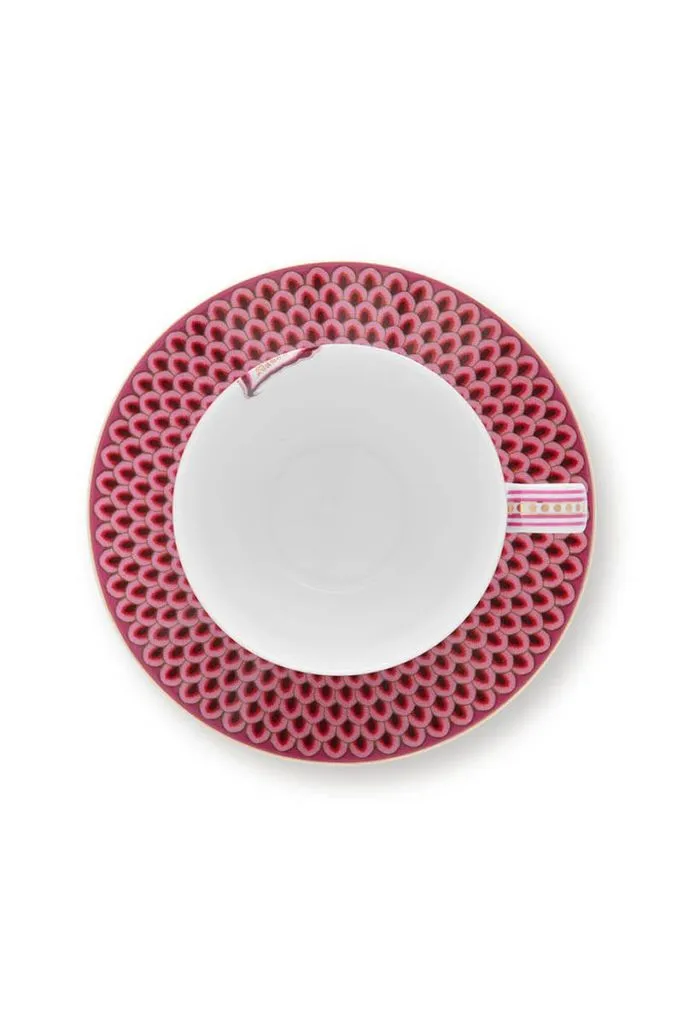 SET 2 TAZA Y PLATO 280 ML. FLOWER FESTIVAL ROSA OSCURO «PIP STUDIO» - Imagen 6