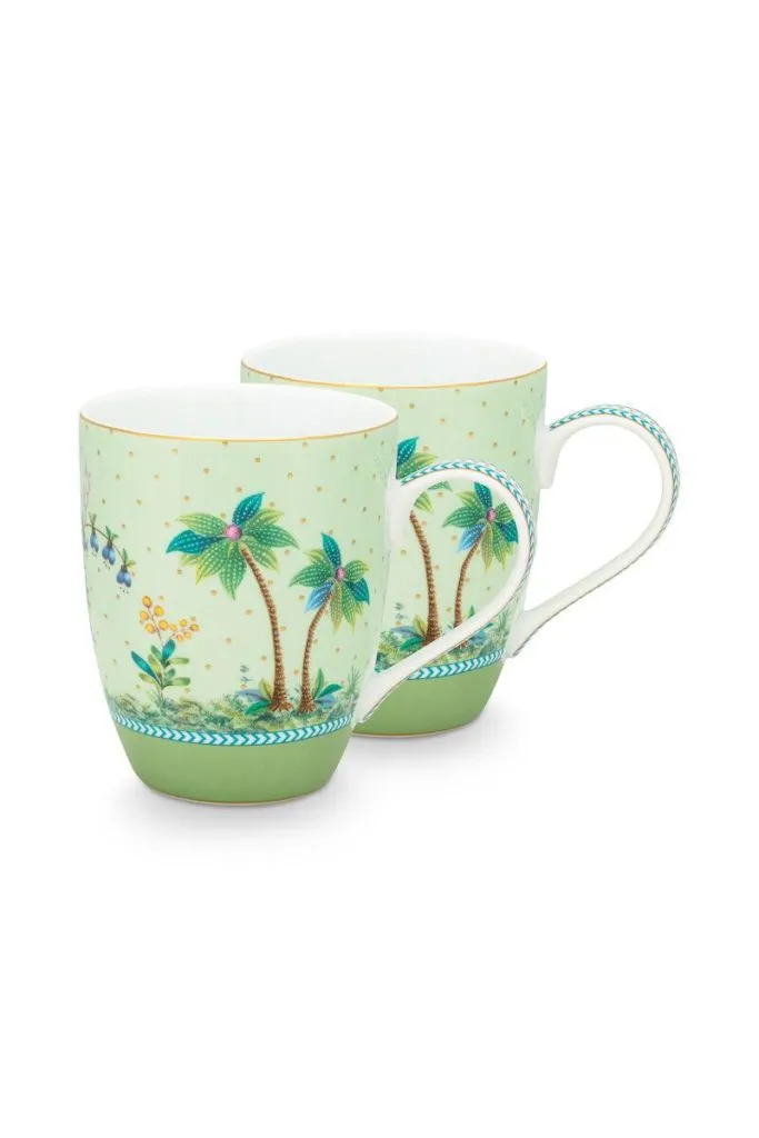 SET 2 TAZAS LARGE 350 ML. JOLIE GOLD DOTS GREEN «PIP STUDIO»