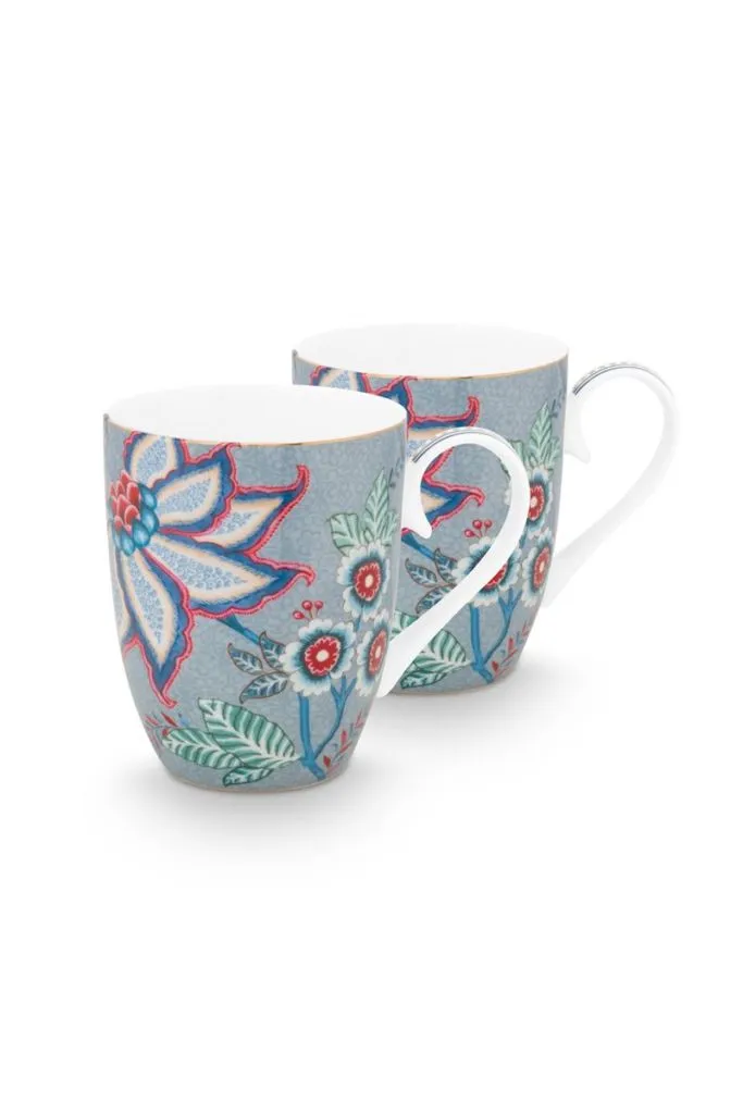 SET 2 TAZAS LARGE 350 ML. FLOWER FESTIVAL AZUL CLARO «PIP STUDIO»