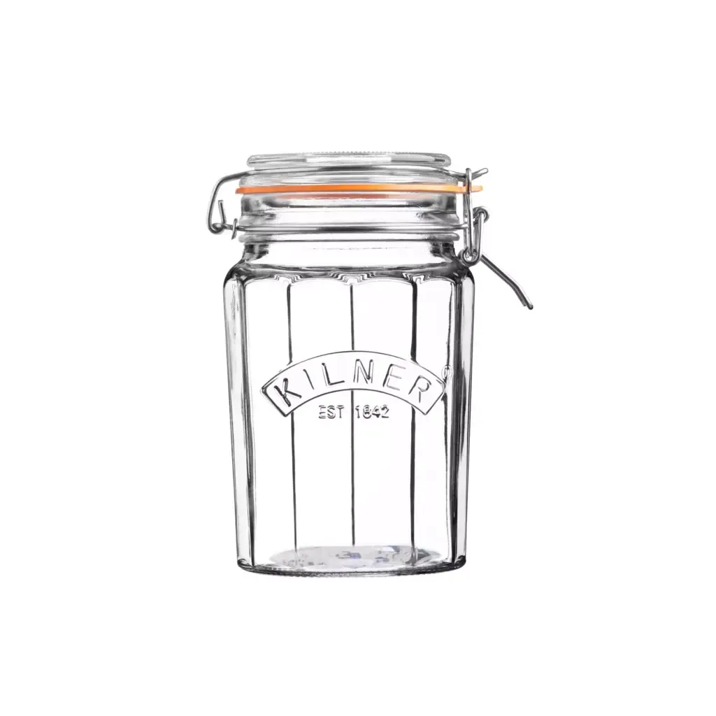 TARRO DE VIDRIO CON CIERRE CLIP TOP FACETADO 0,95 L. «KILNER»