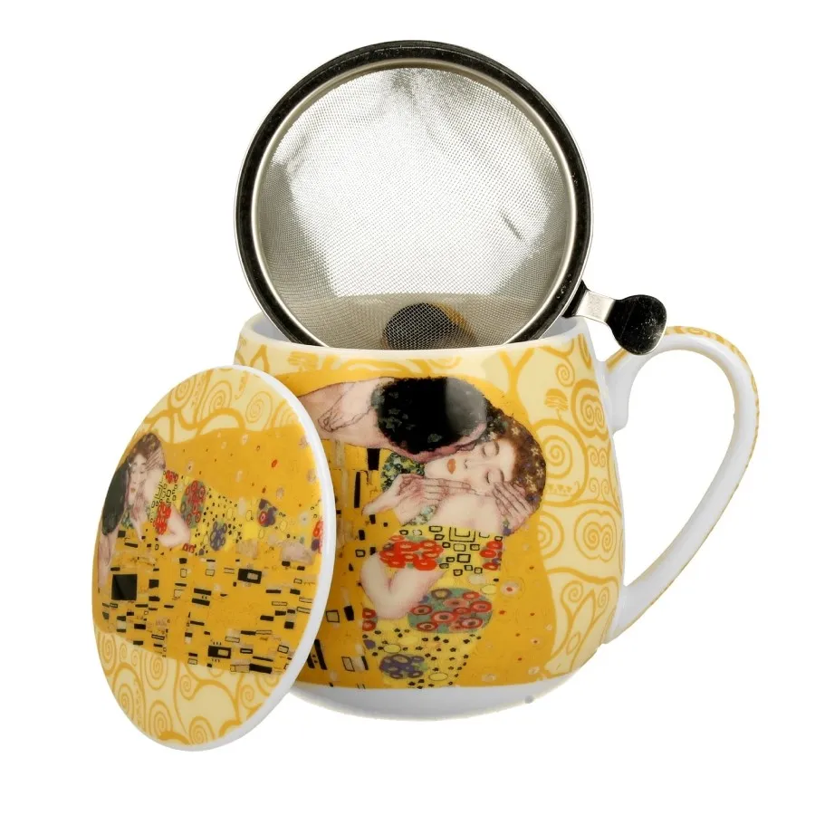 TISANERA (TAZA CON FILTRO Y TAPA) 430 ML. KLIMT KISS OCRE «DUO» - Imagen 2