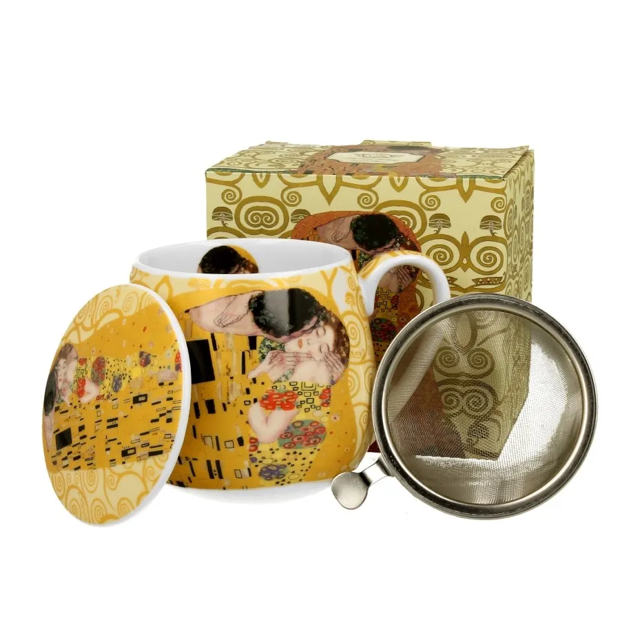 TISANERA (TAZA CON FILTRO Y TAPA) 430 ML. KLIMT KISS OCRE «DUO» - Imagen 3