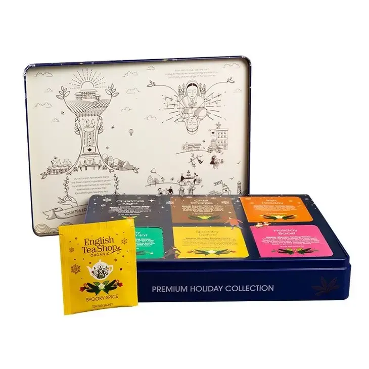 Té de invierno en lata metálica azul, orgánico, 36 bolsitas «ENGLISH TEA SHOP» - Imagen 2