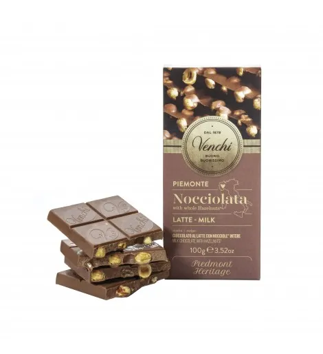 TABLETA DE CHOCOLATE CON LECHE Y AVELLANAS ENTERAS 100 G «Venchi»