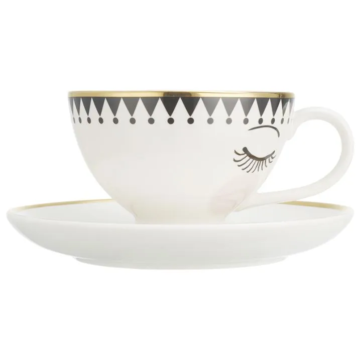 TAZA CON PLATO CARA OJOS CERRADOS Y GUIRNALDA 17 CM – MISS ÉTOILE» - Imagen 3