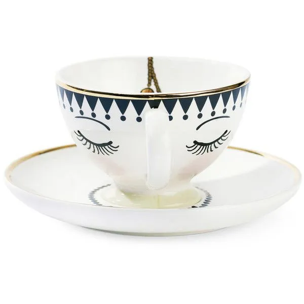 TAZA CON PLATO CARA OJOS CERRADOS Y GUIRNALDA 17 CM – MISS ÉTOILE» - Imagen 4