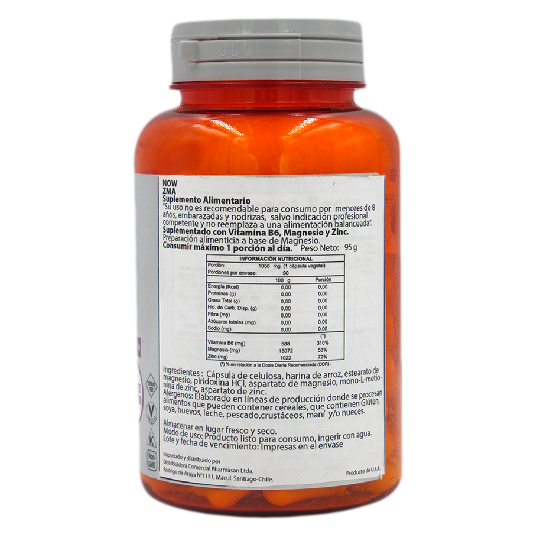 Zinc Magnesio y Vitamina B6 – ZMA – 90 cápsulas marca NOW - Imagen 2