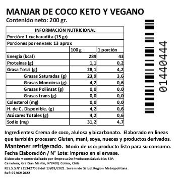 Manjar de Coco Keto y Vegano Sin Azúcar 200 grs Marca Tremus - Imagen 2