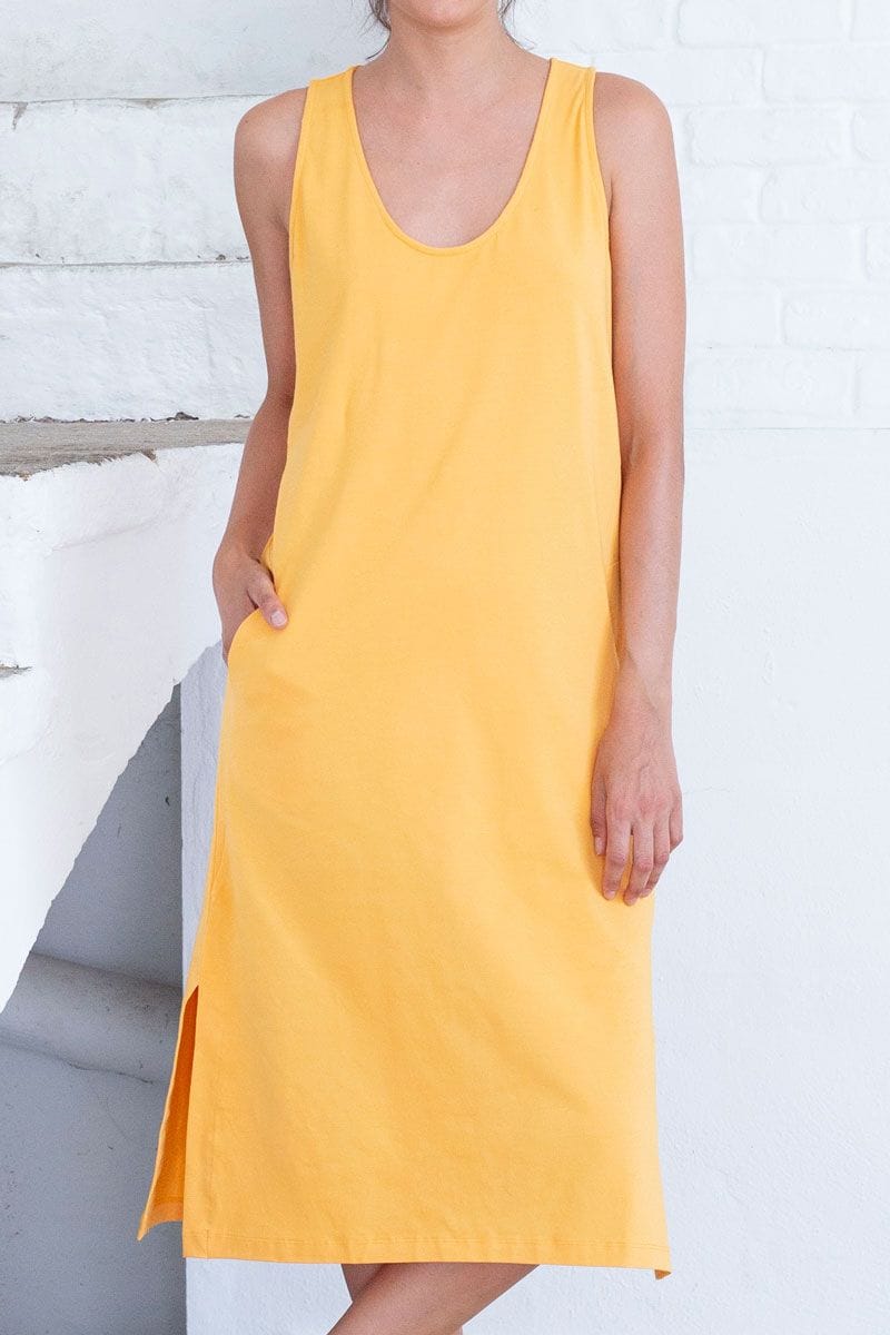 Vestido midi amarillo de algodón orgánico - Imagen 5