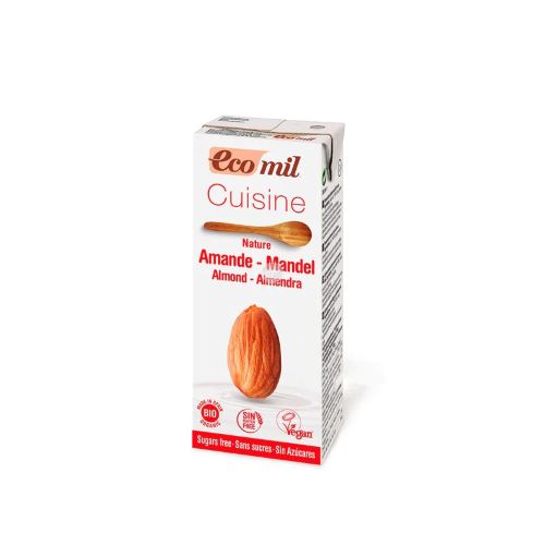 Crema Vegetal Organica de Almendras Sin azúcar Sin Glúten 200 ml Marca Ecomil