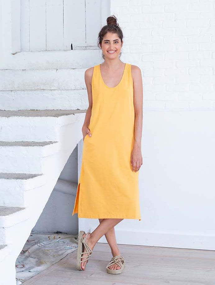 Vestido midi amarillo de algodón orgánico - Imagen 3