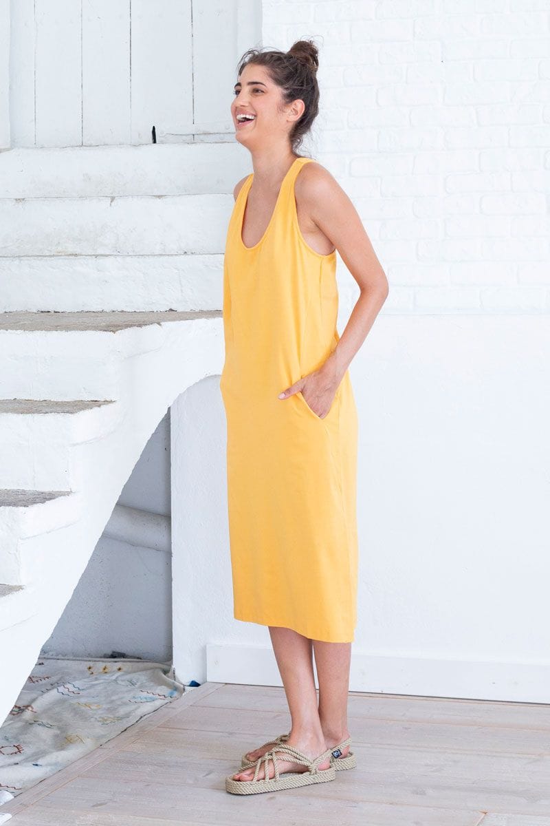 Vestido midi amarillo de algodón orgánico - Imagen 4