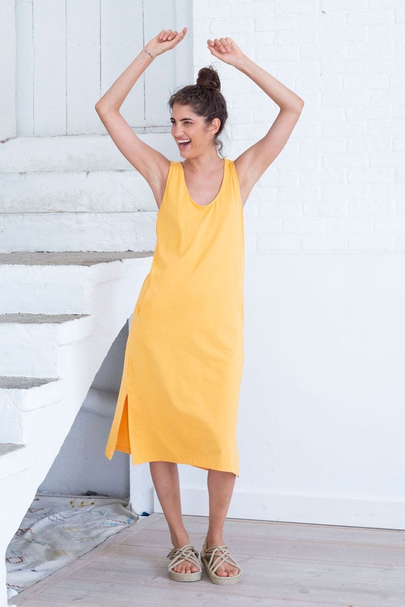 Vestido midi amarillo de algodón orgánico - Imagen 2