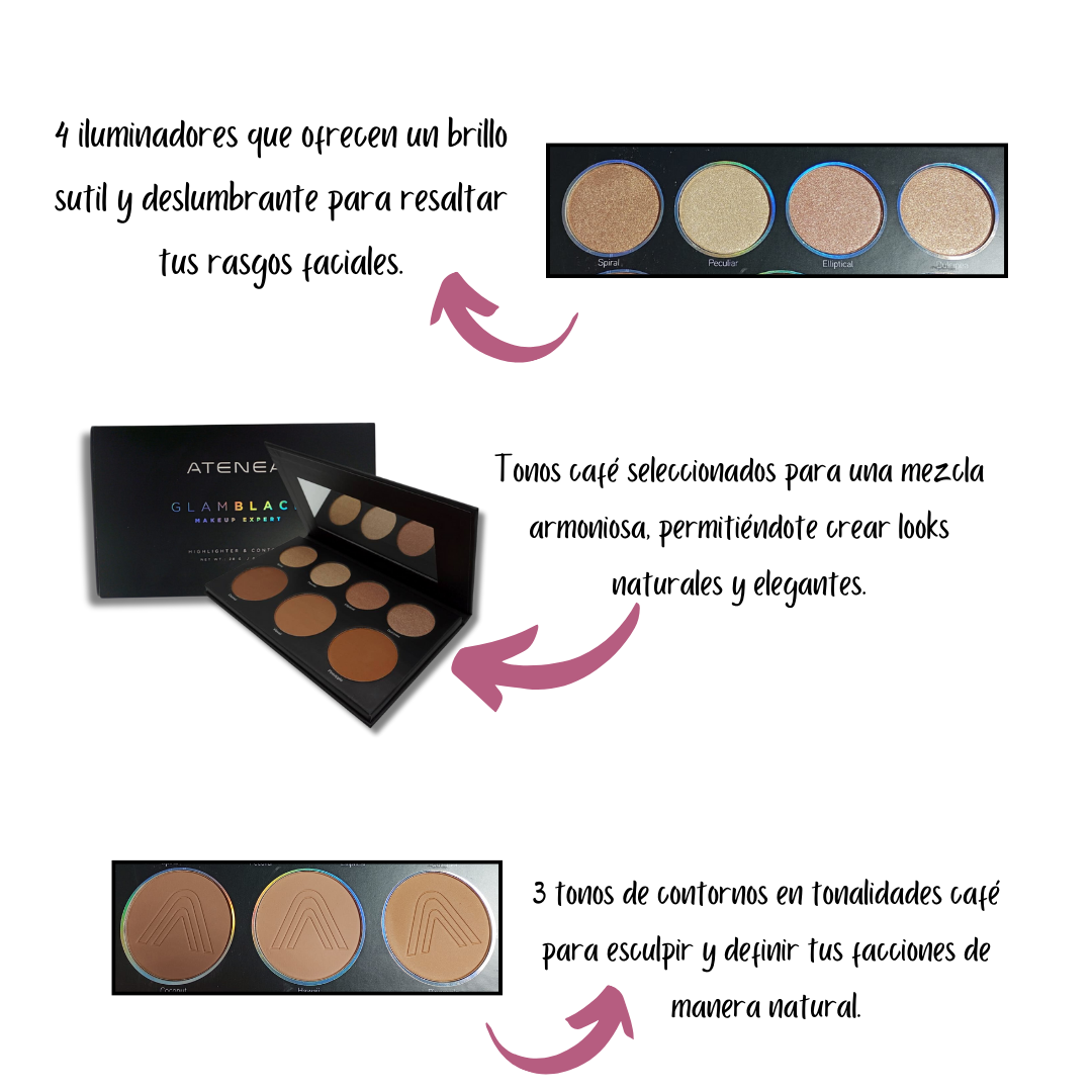Paleta iluminador y contorno Glam Black Atenea - Imagen 2
